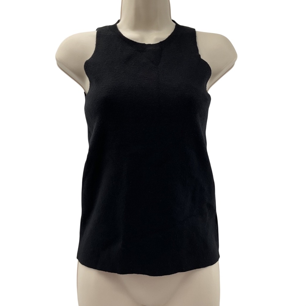 Lucy Paris Black Scalloped Knit Tank Top Sleeveless Sweater BL-SW7476 NWT XS